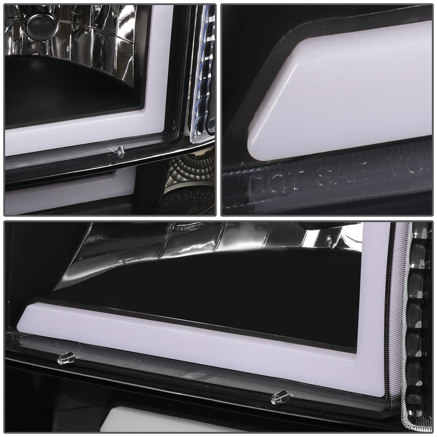 FAROS 92-96 FORD F-150, F-250, F-350 BRONCO - FITS MODELS WITH HALOGEN HEADLIGHTS ONLY - DUAL LED DRL - 4PC - BLACK HOUSING / CLEAR CORNER