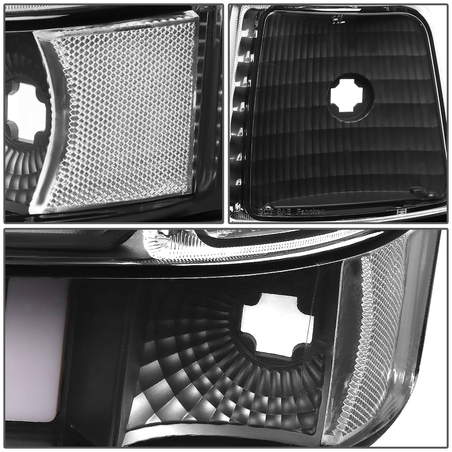 FAROS 92-96 FORD F-150, F-250, F-350 BRONCO - FITS MODELS WITH HALOGEN HEADLIGHTS ONLY - DUAL LED DRL - 4PC - BLACK HOUSING / CLEAR CORNER