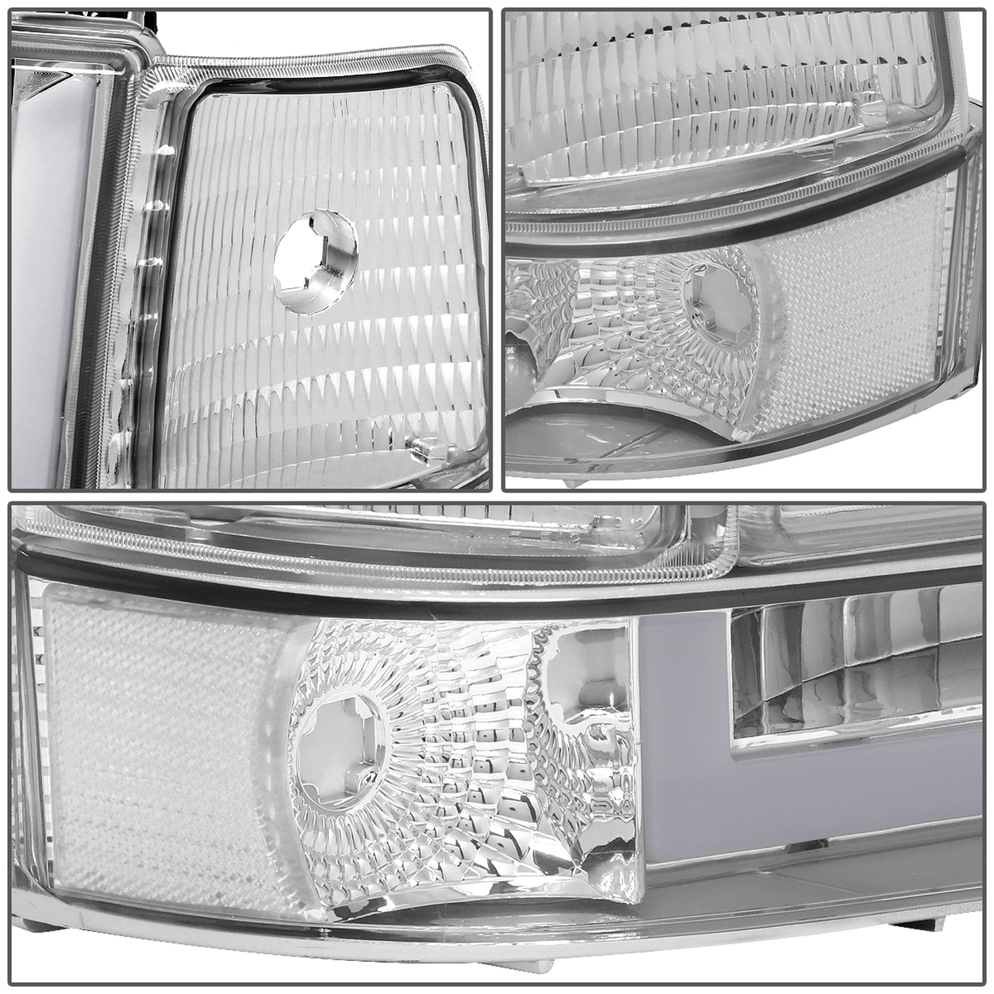 FAROS 92-96 FORD F-150, F-250, F-350 BRONCO - FITS MODELS WITH HALOGEN HEADLIGHTS ONLY - DUAL LED DRL - 4PC - CHROME HOUSING / CLEAR CORNER