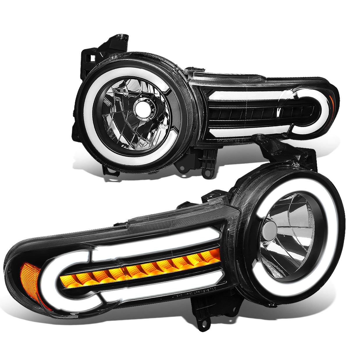 FAROS 07-14 TOYOTA FJ CRUISER - LED DRL - SEQUENTIAL TURN SIGNAL - BLACK HOUSING / AMBER CORNER - 9003 LOW BEAM / H4 HIGH BEAM