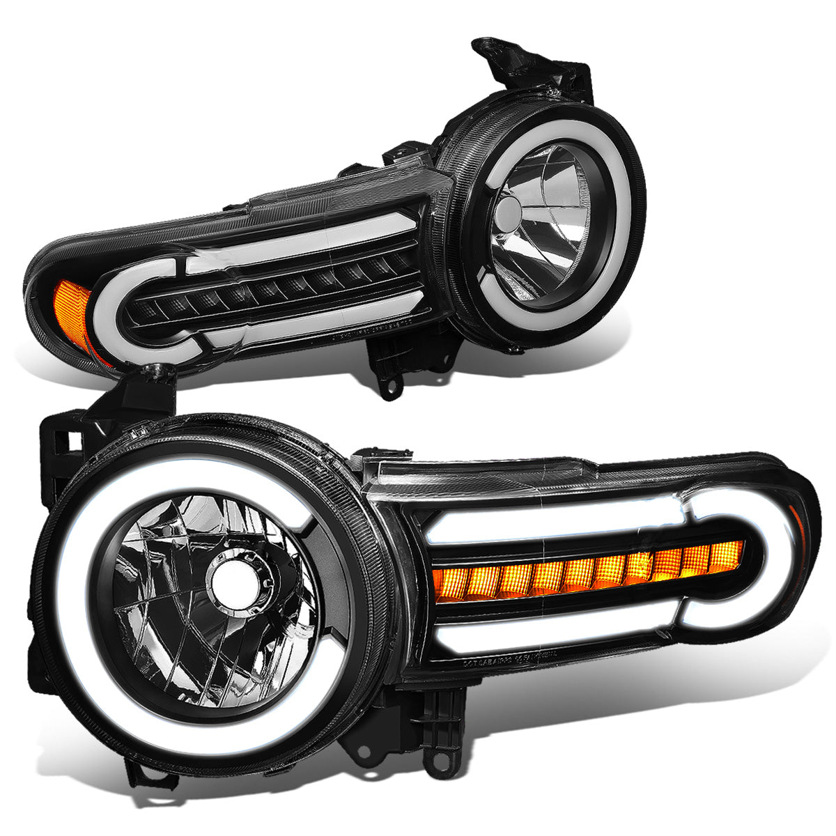FAROS 07-14 TOYOTA FJ CRUISER - LED DRL - SEQUENTIAL TURN SIGNAL - BLACK HOUSING / AMBER CORNER - 9003 LOW BEAM / H4 HIGH BEAM