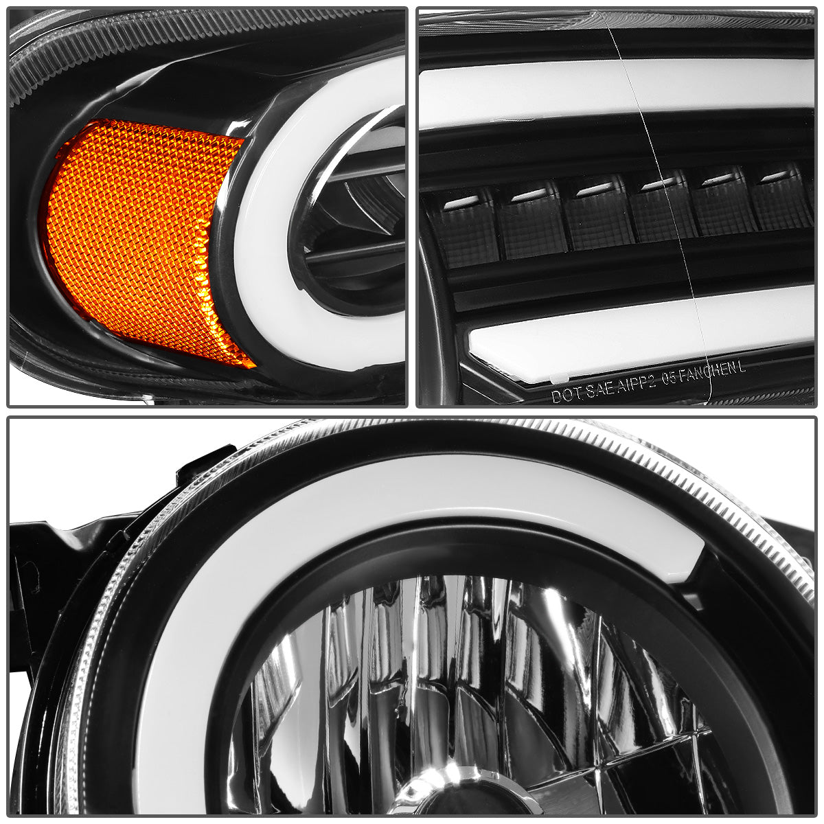FAROS 07-14 TOYOTA FJ CRUISER - LED DRL - SEQUENTIAL TURN SIGNAL - BLACK HOUSING / AMBER CORNER - 9003 LOW BEAM / H4 HIGH BEAM