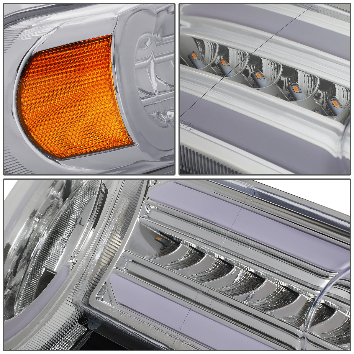 FAROS 07-14 TOYOTA FJ CRUISER - LED DRL - SEQUENTIAL TURN SIGNAL - CHROME HOUSING / AMBER CORNER - 9003 LOW BEAM / H4 HIGH BEAM