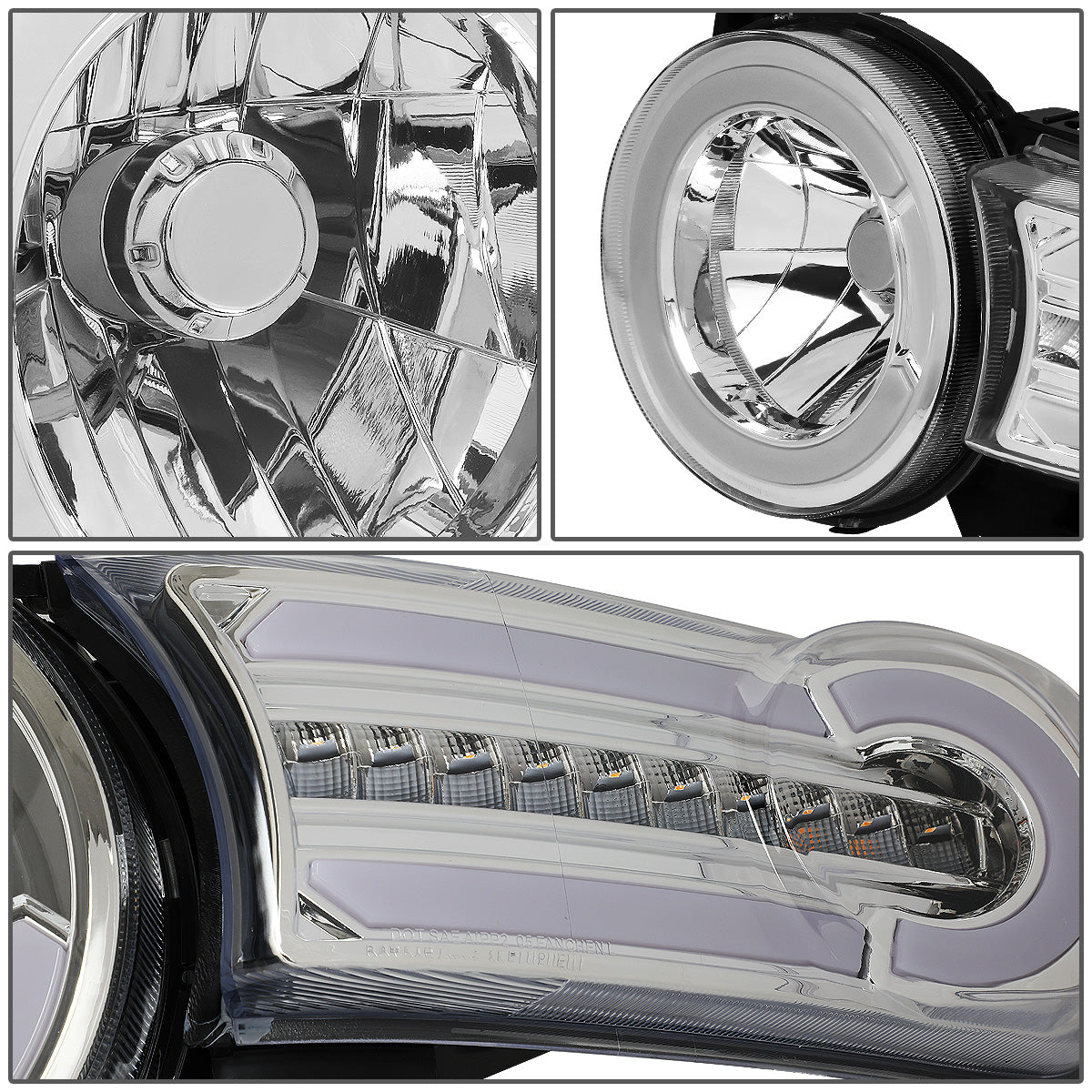 FAROS 07-14 TOYOTA FJ CRUISER - LED DRL - SEQUENTIAL TURN SIGNAL - CHROME HOUSING / CLEAR CORNER - 9003 LOW BEAM / H4 HIGH BEAM