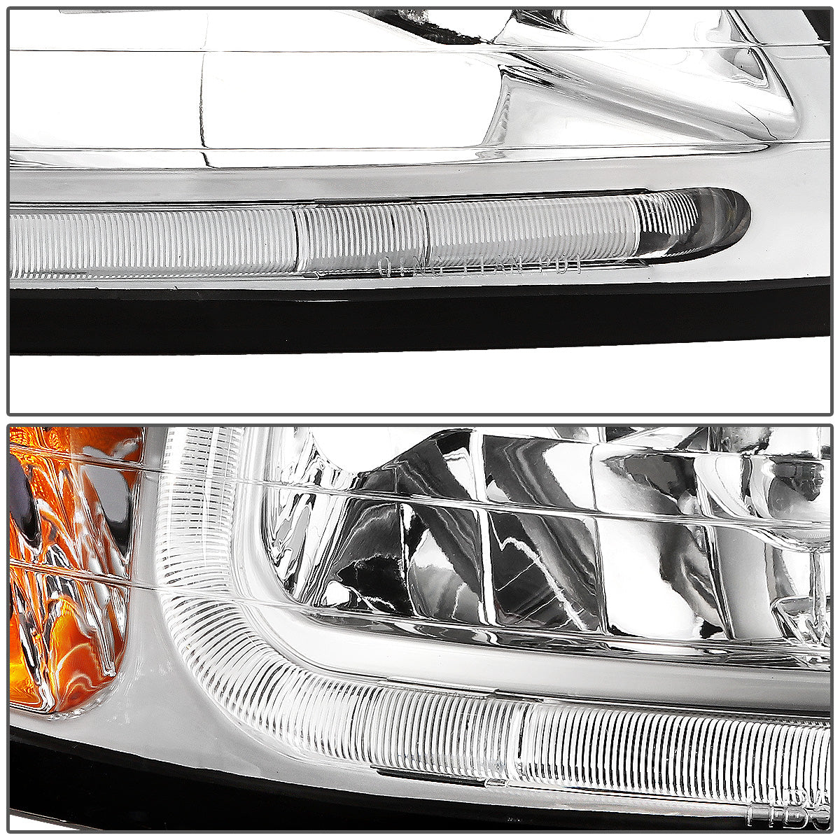 FAROS 99-04 FORD MUSTANG - LED DRL - DAY TIME RUNNING LIGHT STRIP REQUIRES WIRING TO VEHICLE - CHROME HOUSING / AMBER CORNER - 9007 LOW / HIGH BEAM