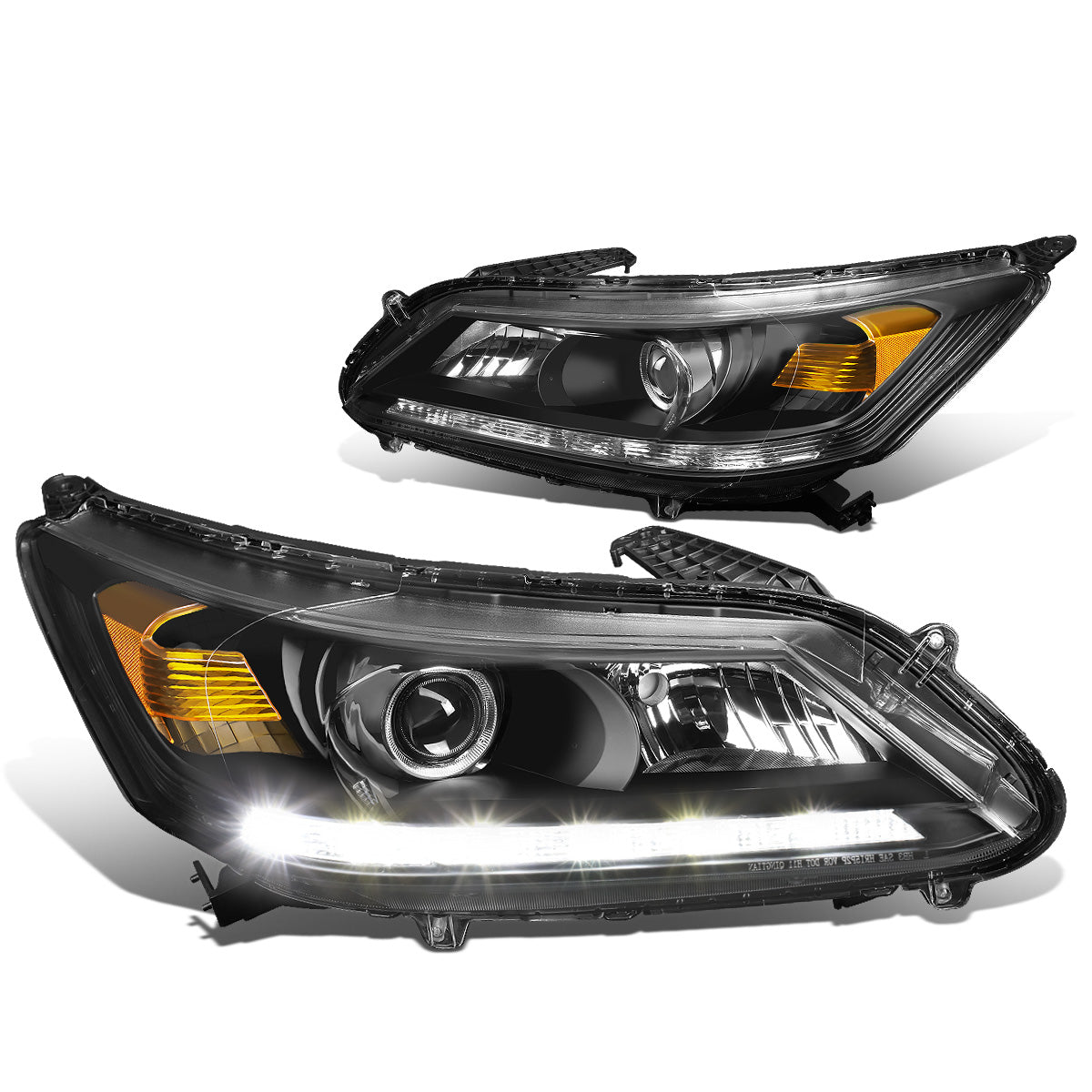 FAROS 13-15 HONDA ACCORD 4-DOOR - LED DRL - PROJECTOR - BLACK HOUSING / AMBER CORNER - H11 LOW BEAM / 9005 HIGH BEAM