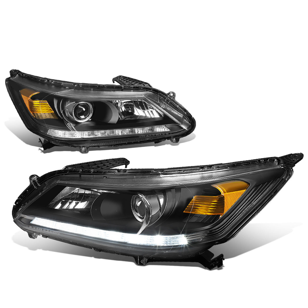 FAROS 13-15 HONDA ACCORD 4-DOOR - LED DRL - PROJECTOR - BLACK HOUSING / AMBER CORNER - H11 LOW BEAM / 9005 HIGH BEAM