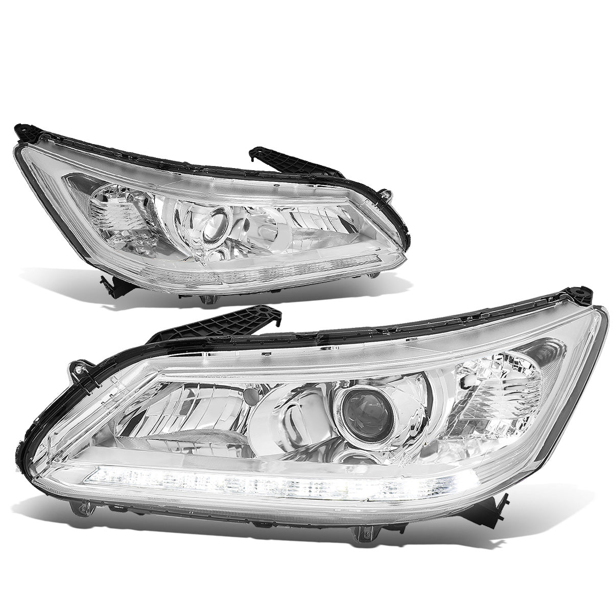 FAROS 13-15 HONDA ACCORD 4-DOOR - LED DRL - PROJECTOR - CHROME HOUSING / CLEAR CORNER - H11 LOW BEAM / 9005 HIGH BEAM