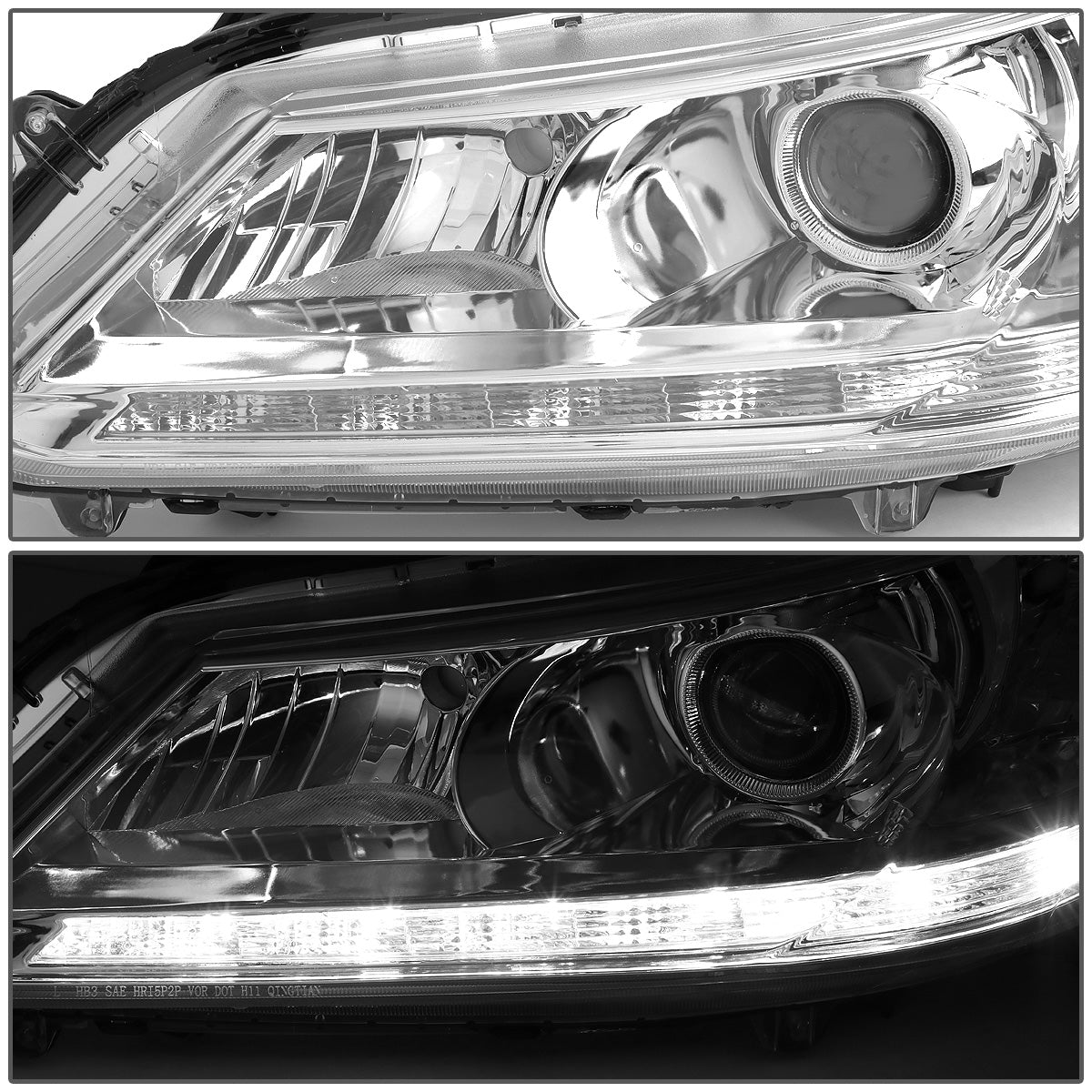 FAROS 13-15 HONDA ACCORD 4-DOOR - LED DRL - PROJECTOR - CHROME HOUSING / CLEAR CORNER - H11 LOW BEAM / 9005 HIGH BEAM