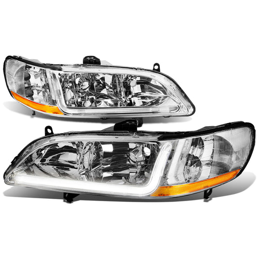 FAROS 98-02 HONDA ACCORD 2/4-DOOR - LED DRL - CHROME HOUSING / AMBER CORNER - 9006 LOW BEAM / 9005 HIGH BEAM