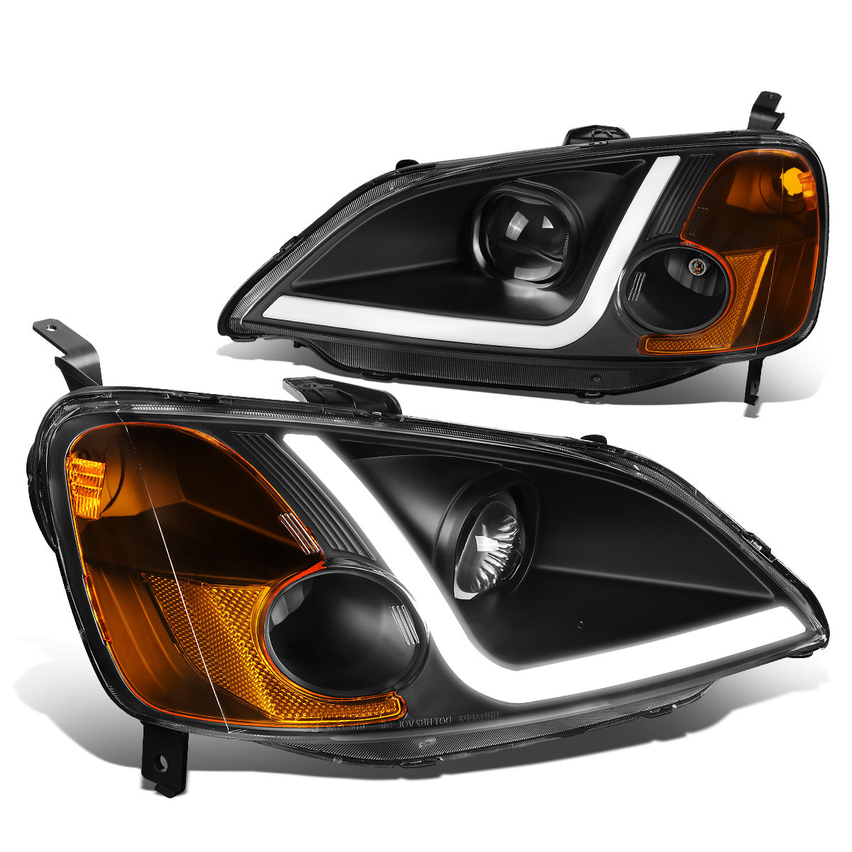 FAROS 01-03 HONDA CIVIC COUPE / SEDAN - LED RUNNING LIGHT REQUIRES WIRING INTO EXISTING LIGHTING WIRE HARNESS - LED DRL - PROJECTOR - BLACK HOUSING / AMBER CORNER - H7 LOW BEAM / H7 HIGH BEAM