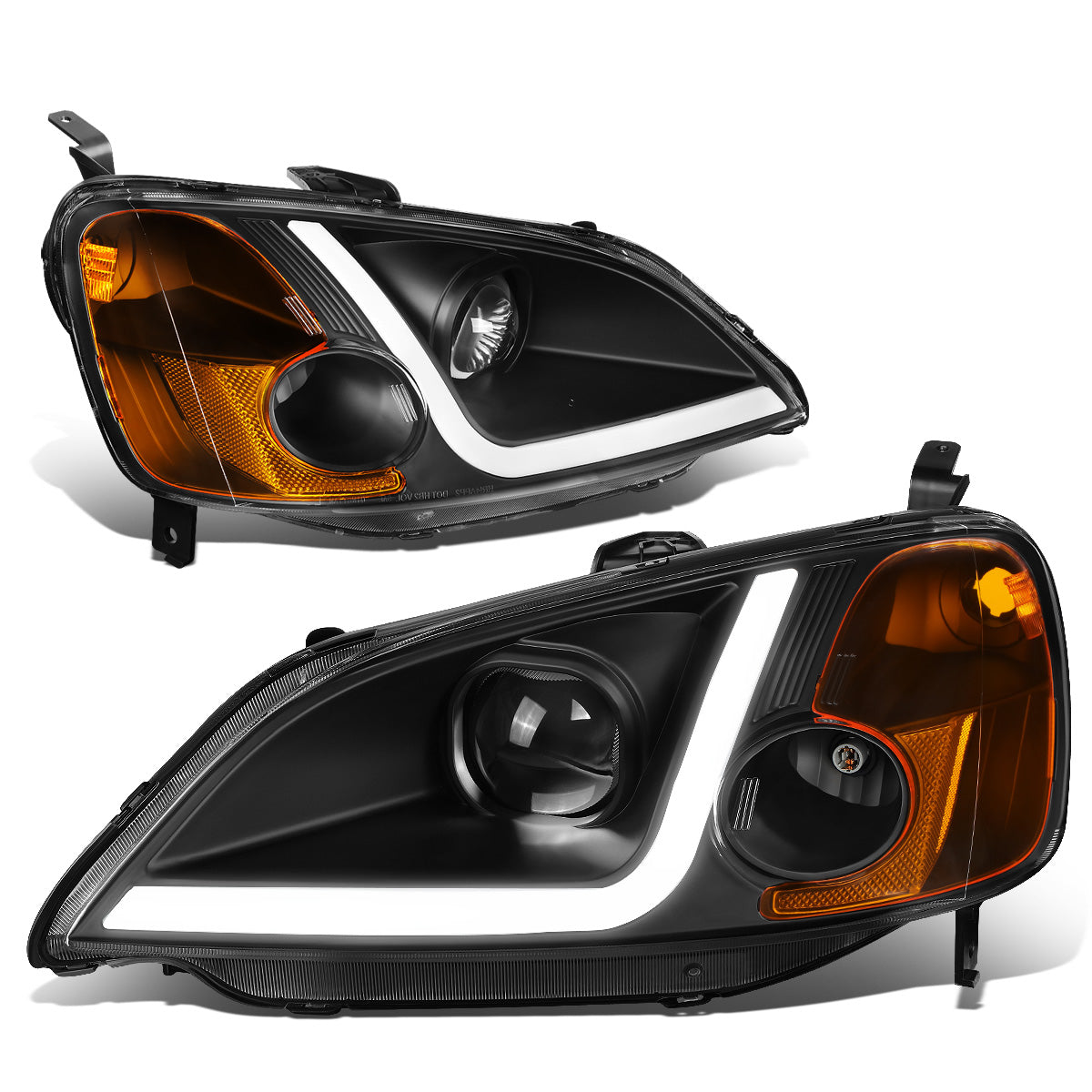 FAROS 01-03 HONDA CIVIC COUPE / SEDAN - LED RUNNING LIGHT REQUIRES WIRING INTO EXISTING LIGHTING WIRE HARNESS - LED DRL - PROJECTOR - BLACK HOUSING / AMBER CORNER - H7 LOW BEAM / H7 HIGH BEAM