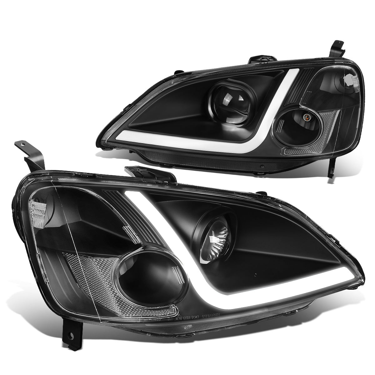 FAROS 01-03 HONDA CIVIC COUPE / SEDAN - LED RUNNING LIGHT REQUIRES WIRING INTO EXISTING LIGHTING WIRE HARNESS - LED DRL - PROJECTOR - BLACK HOUSING / CLEAR CORNER - H7 LOW BEAM / H7 HIGH BEAM
