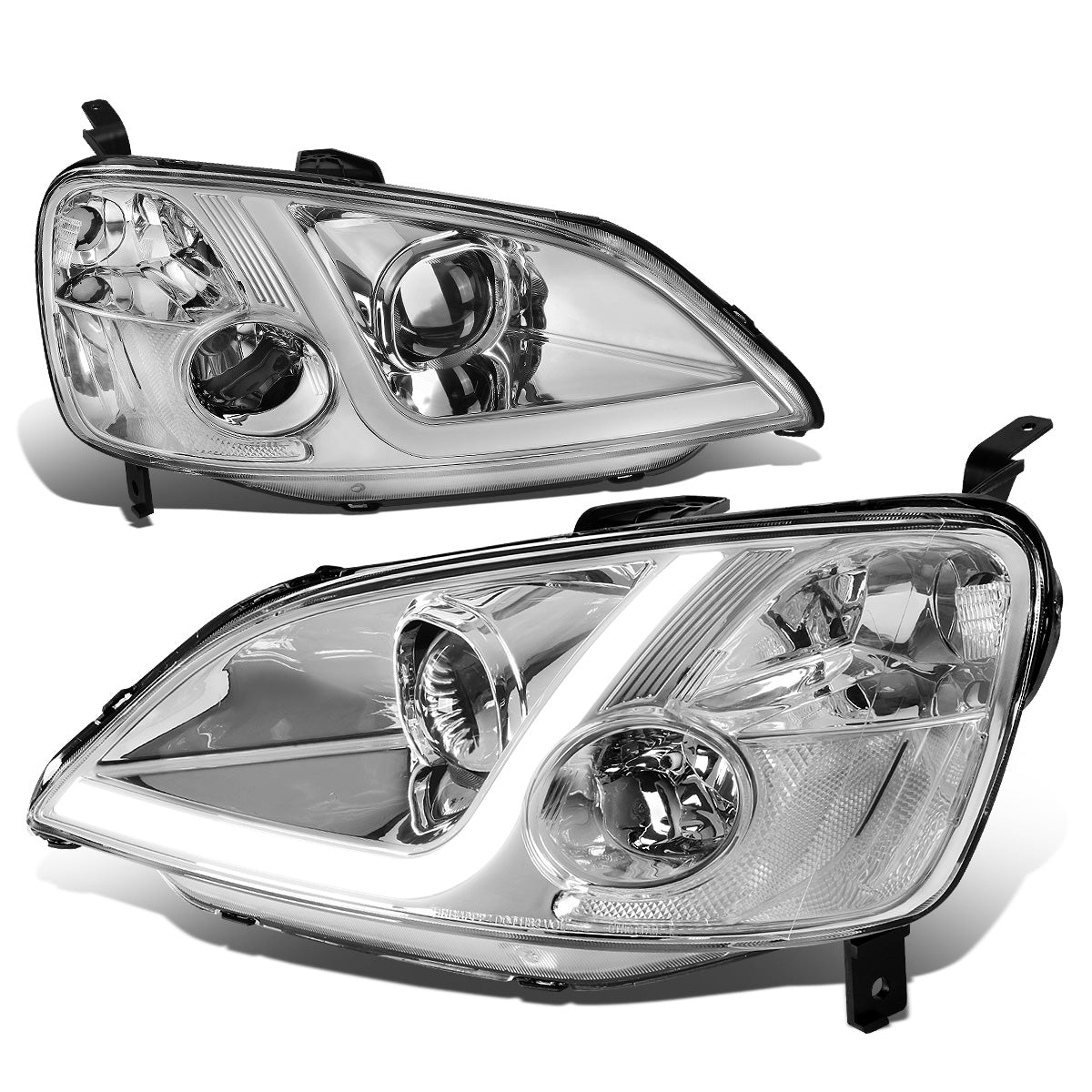 FAROS 01-03 HONDA CIVIC COUPE / SEDAN - LED RUNNING LIGHT REQUIRES WIRING INTO EXISTING LIGHTING WIRE HARNESS - LED DRL - PROJECTOR - CHROME HOUSING / CLEAR CORNER - H7 LOW BEAM / H7 HIGH BEAM