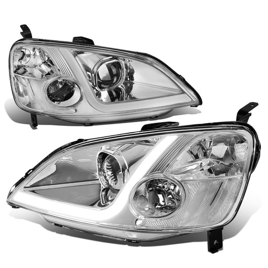 FAROS 01-03 HONDA CIVIC COUPE / SEDAN - LED RUNNING LIGHT REQUIRES WIRING INTO EXISTING LIGHTING WIRE HARNESS - LED DRL - PROJECTOR - CHROME HOUSING / CLEAR CORNER - H7 LOW BEAM / H7 HIGH BEAM