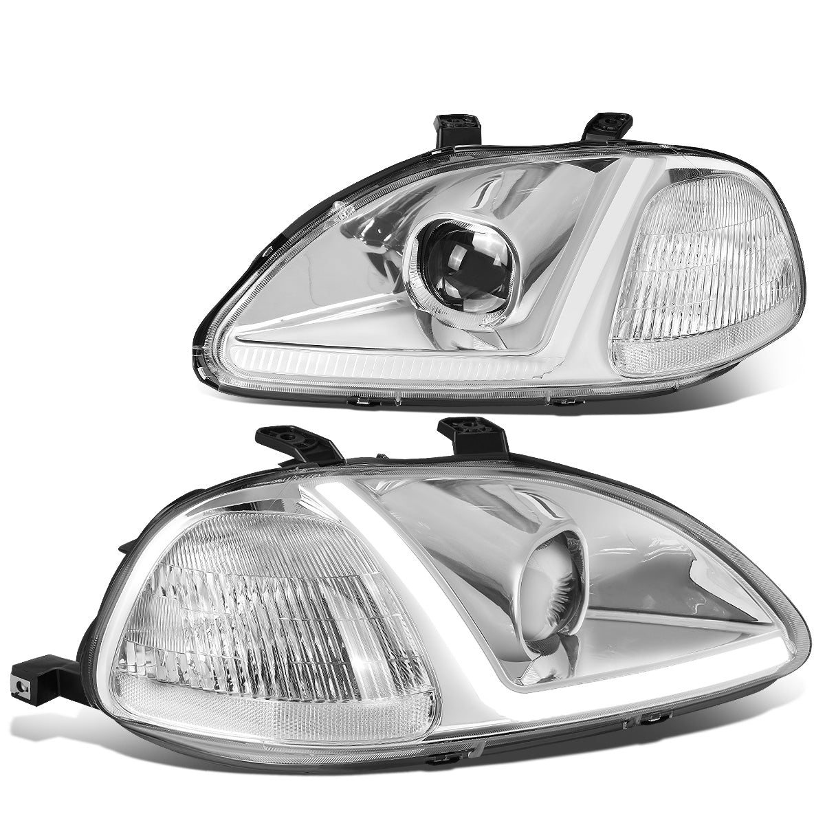 FAROS 96-98 HONDA CIVIC - LED RUNNING LIGHT REQUIRES WIRING INTO EXISTING LIGHTING WIRE HARNESS - LED DRL - PROJECTOR - CHROME HOUSING / CLEAR CORNER - H7 LOW BEAM / H7 HIGH BEAM