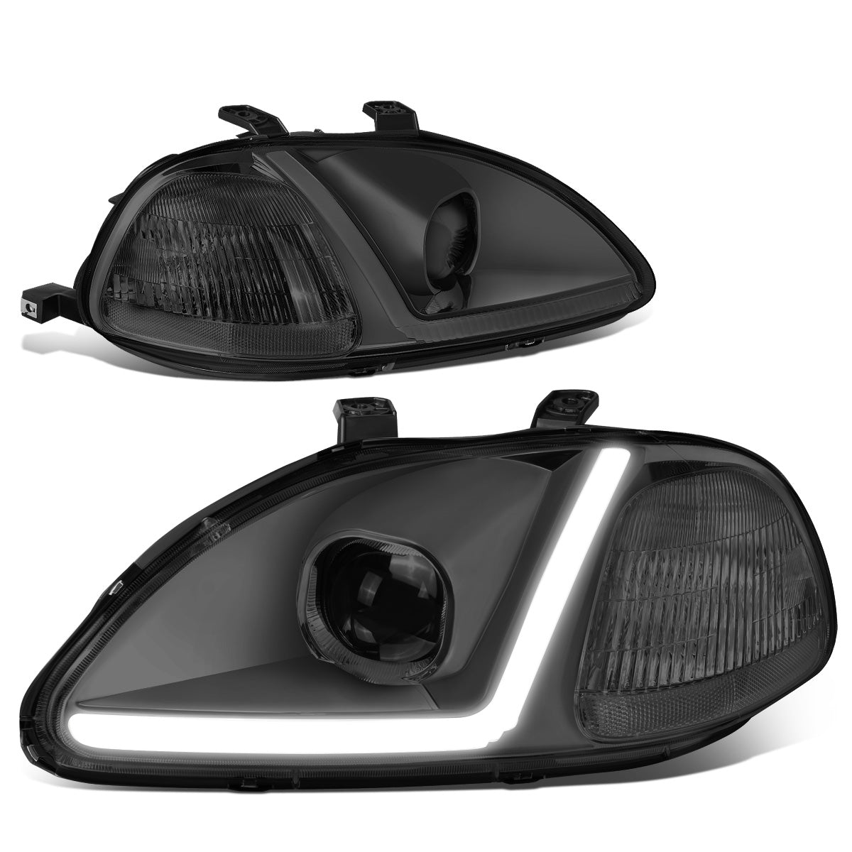 FAROS 96-98 HONDA CIVIC - LED RUNNING LIGHT REQUIRES WIRING INTO EXISTING LIGHTING WIRE HARNESS - LED DRL - PROJECTOR - SMOKE HOUSING / CLEAR CORNER - H7 LOW BEAM / H7 HIGH BEAM