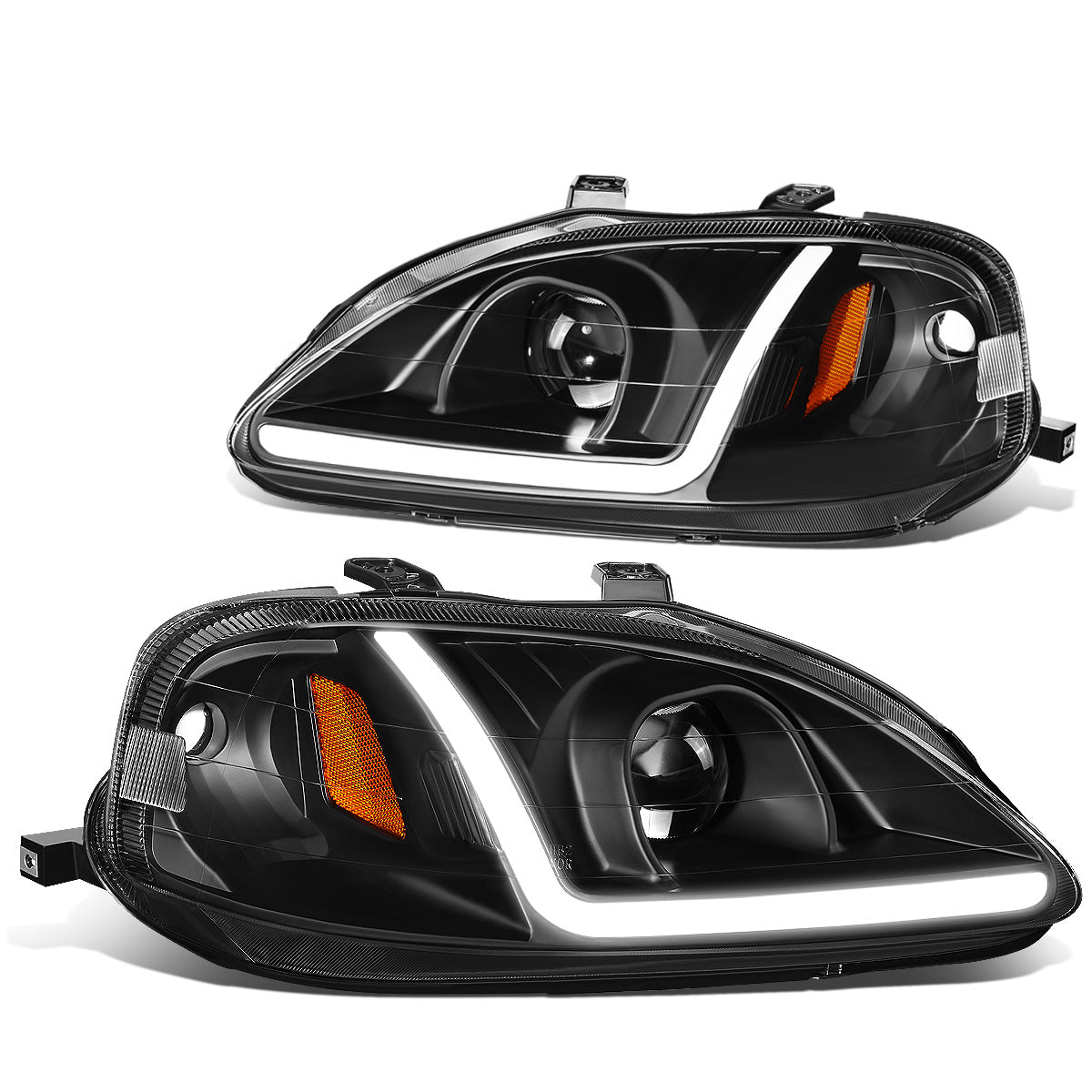 FAROS 99-00 HONDA CIVIC - LED RUNNING LIGHT REQUIRES WIRING INTO EXISTING LIGHTING WIRE HARNESS - LED DRL - PROJECTOR - BLACK HOUSING / AMBER CORNER - H7 LOW BEAM / H7 HIGH BEAM