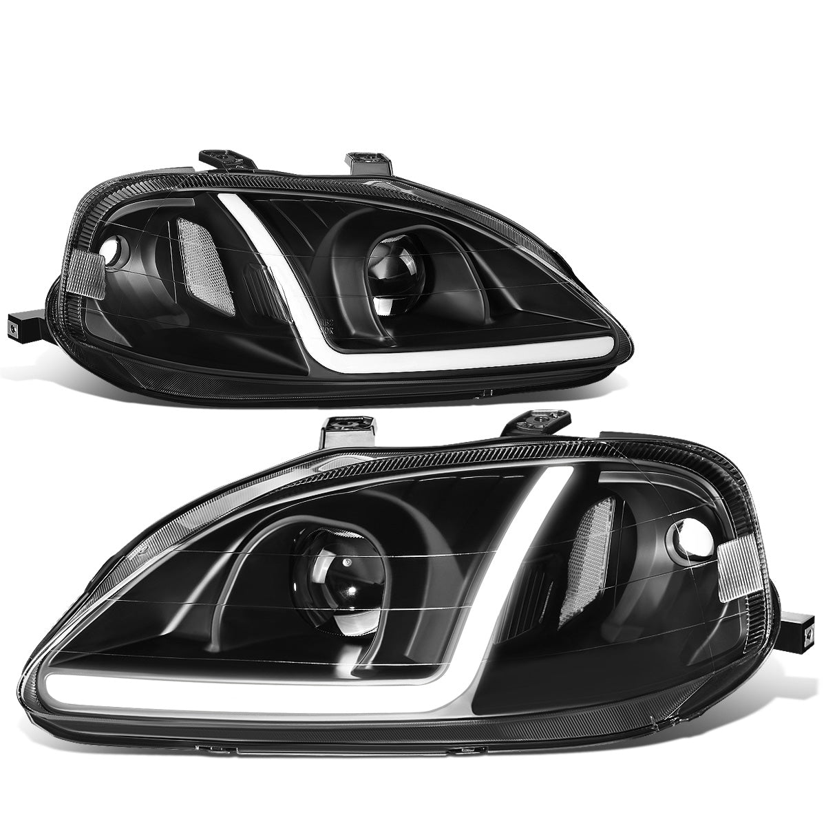 FAROS 99-00 HONDA CIVIC - LED RUNNING LIGHT REQUIRES WIRING INTO EXISTING LIGHTING WIRE HARNESS - LED DRL - PROJECTOR - BLACK HOUSING / CLEAR CORNER - H7 LOW BEAM / H7 HIGH BEAM