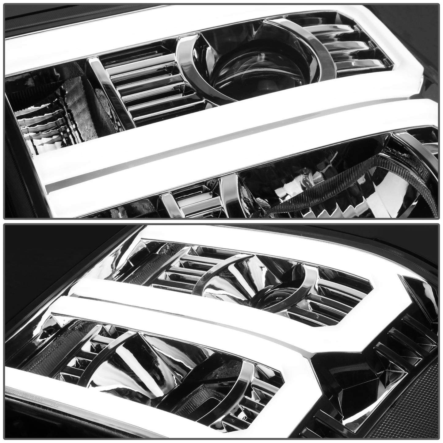 FAROS 07-13 GMC SIERRA 1500 / 07-14 GMC SIERRA 2500, 3500 - DOES NOT FIT 2007 CLASSIC STYLES - LIGHT BAR REQUIRES WIRING INTO EXISTING HARNESS - DUAL U-BAR LED DRL - CHROME HOUSING / CLEAR CORNER