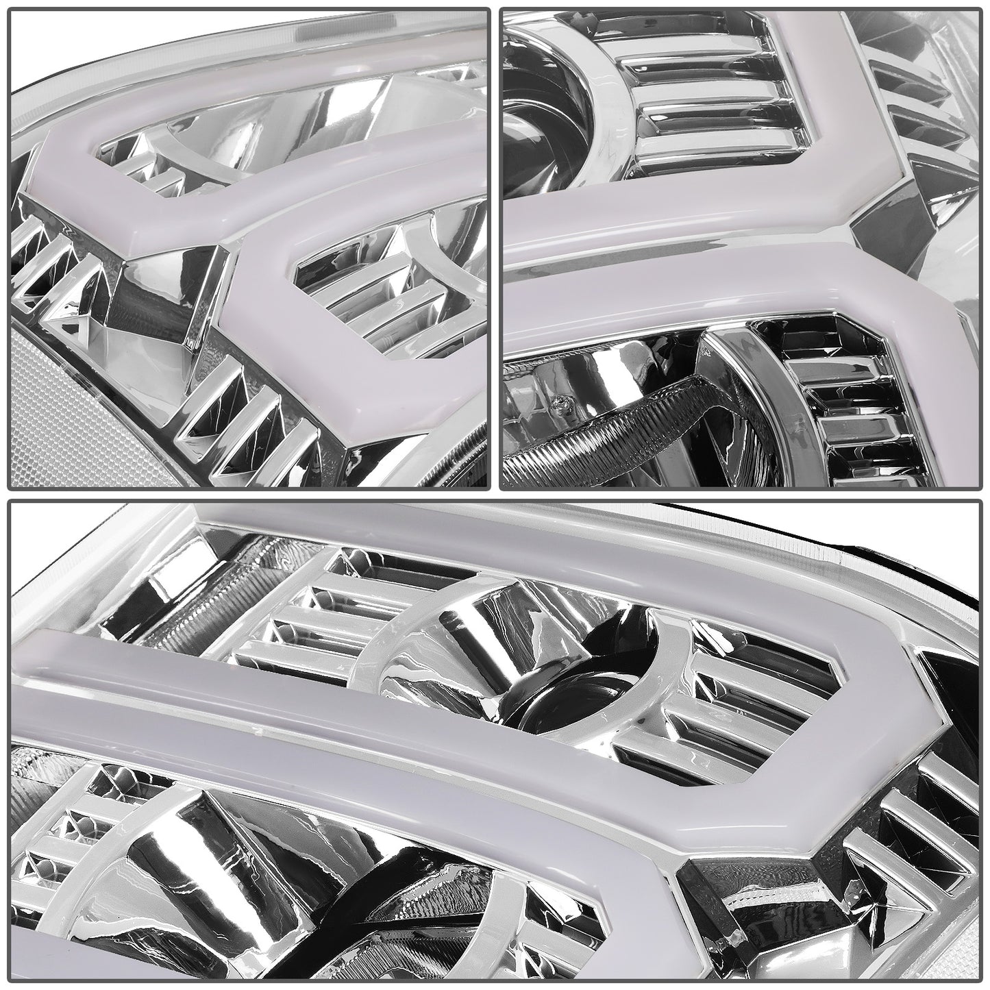 FAROS 07-13 GMC SIERRA 1500 / 07-14 GMC SIERRA 2500, 3500 - DOES NOT FIT 2007 CLASSIC STYLES - LIGHT BAR REQUIRES WIRING INTO EXISTING HARNESS - DUAL U-BAR LED DRL - CHROME HOUSING / CLEAR CORNER