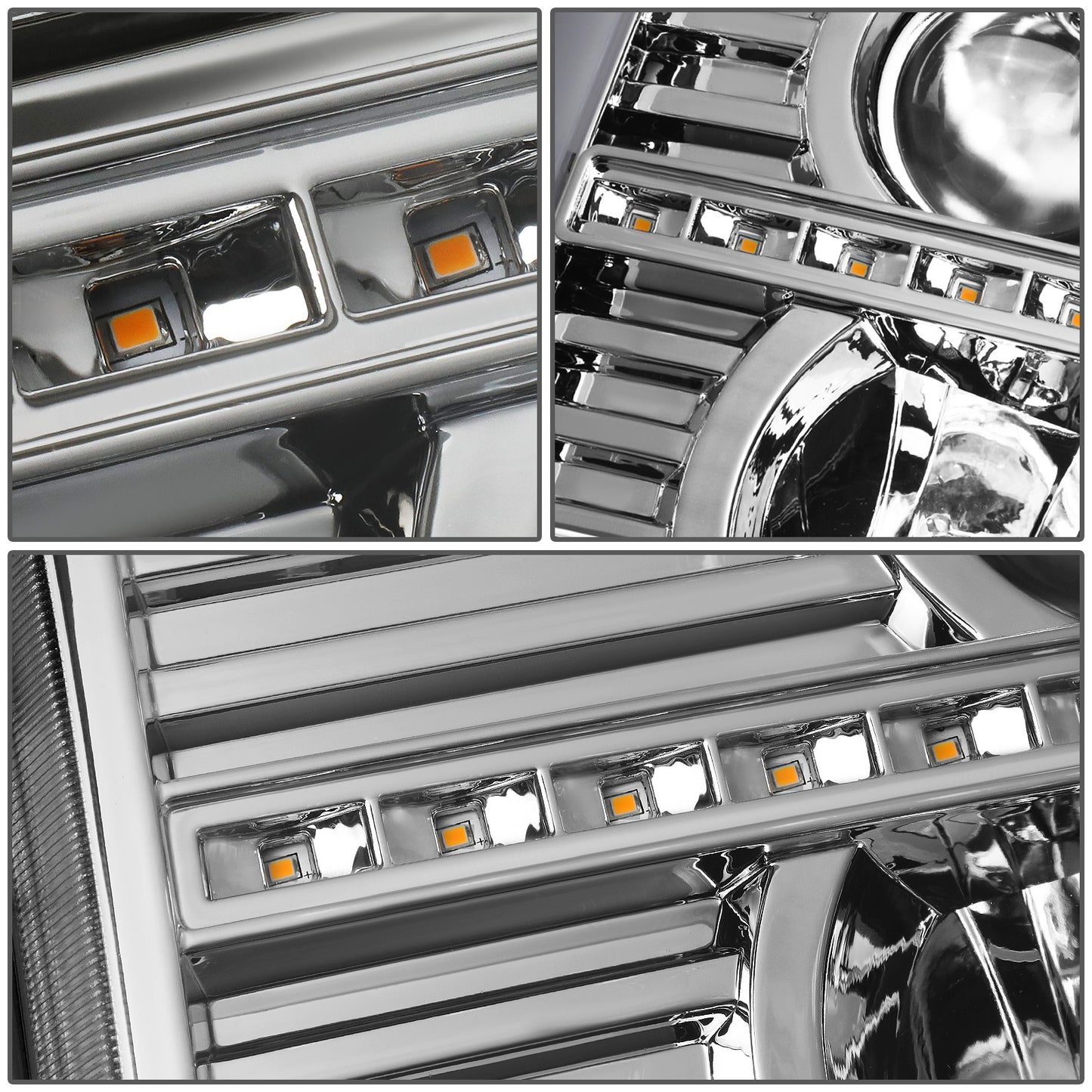 FAROS 07-13 GMC SIERRA 1500 / 07-14 GMC SIERRA 2500, 3500 - DOES NOT FIT 2007 CLASSIC STYLES - C-BAR LED DRL - SEQUENTIAL LED - CHROME HOUSING / CLEAR CORNER