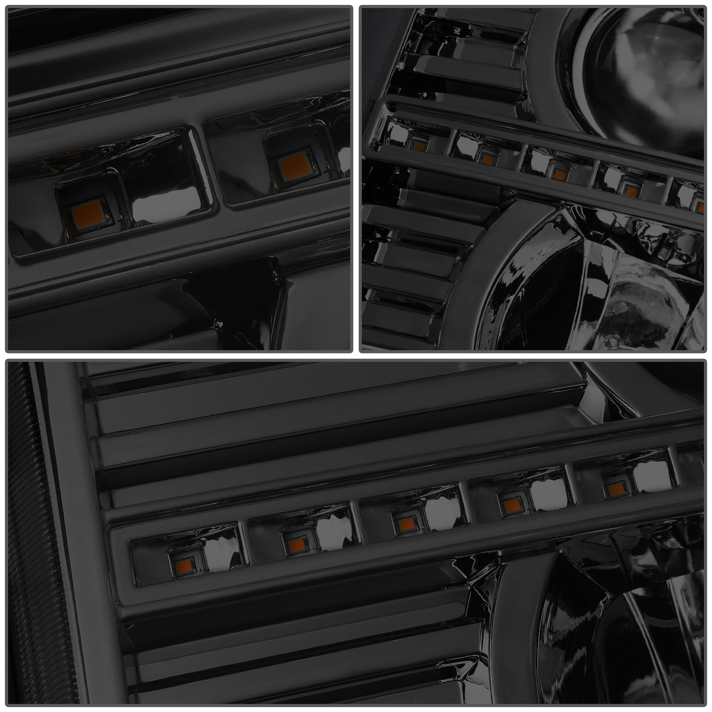 FAROS 07-13 GMC SIERRA 1500 / 07-14 GMC SIERRA 2500, 3500 - DOES NOT FIT 2007 CLASSIC STYLES - C-BAR LED DRL - SEQUENTIAL LED - SMOKE HOUSING / CLEAR CORNER