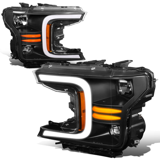 FAROS 18-21 FORD F-150 - FITS MODELS WITH HALOGEN HEADLIGHTS ONLY - C-BAR LED DRL - SEQUENTIAL LED - BLACK HOUSING / AMBER CORNER