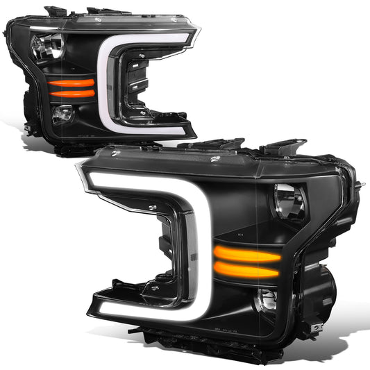 FAROS 18-21 FORD F-150 - FITS MODELS WITH HALOGEN HEADLIGHTS ONLY - C-BAR LED DRL - SEQUENTIAL LED - BLACK HOUSING / CLEAR CORNER