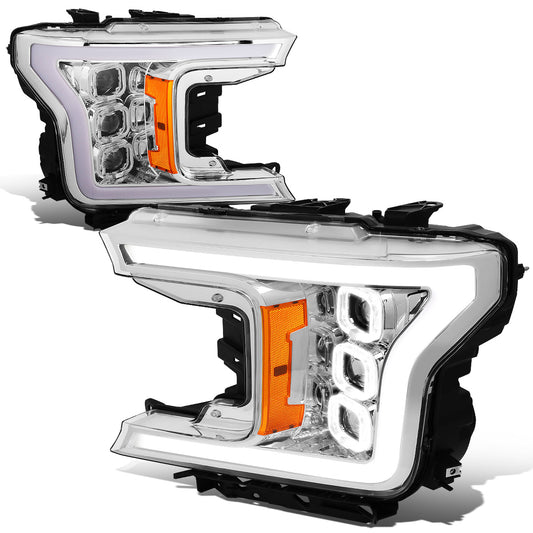 FAROS 18-20 FORD F-150 - FITS MODELS WITH HALOGEN HEADLIGHTS ONLY - SEQUENTIAL LED DRL RING - PROJECTOR HIGH / LOW BEAM - CHROME HOUSING / AMBER CORNER - 194 MARKER - REUSE FACTORY BULB