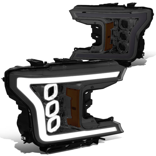 FAROS 18-20 FORD F-150 - FITS MODELS WITH HALOGEN HEADLIGHTS ONLY - SEQUENTIAL LED DRL RING - PROJECTOR HIGH / LOW BEAM - SMOKE HOUSING / AMBER CORNER - 194 MARKER - REUSE FACTORY BULB