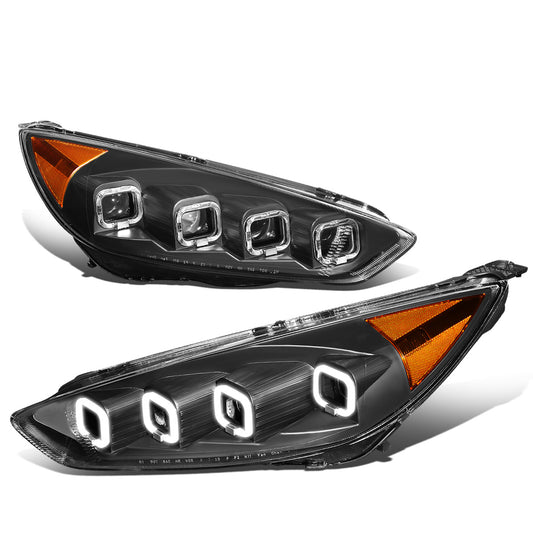 FAROS 15-18 FORD FOCUS - FITS MODELS WITH HALOGEN HEADLIGHTS ONLY - FITS MODELS WITHOUT LED DRL - SEQUENTIAL HALO - PROJECTOR HIGH / LOW BEAM - BLACK HOUSING / AMBER CORNER