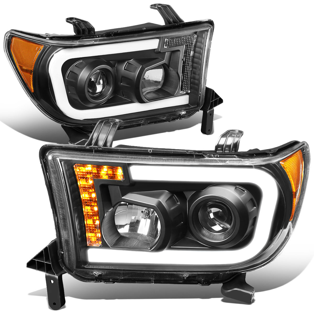 FAROS 08-17 TOYOTA SEQUOIA / 07-13 TOYOTA TUNDRA - FITS MODELS WITHOUT LEVEL ADJUSTER - DRL LIGHT BAR WILL REQUIRE WIRING TO EXISTING HARNESS - LED DRL - PROJECTOR - BLACK HOUSING / AMBER CORNER - H1 LOW BEAM / H1 HIGH BEAM
