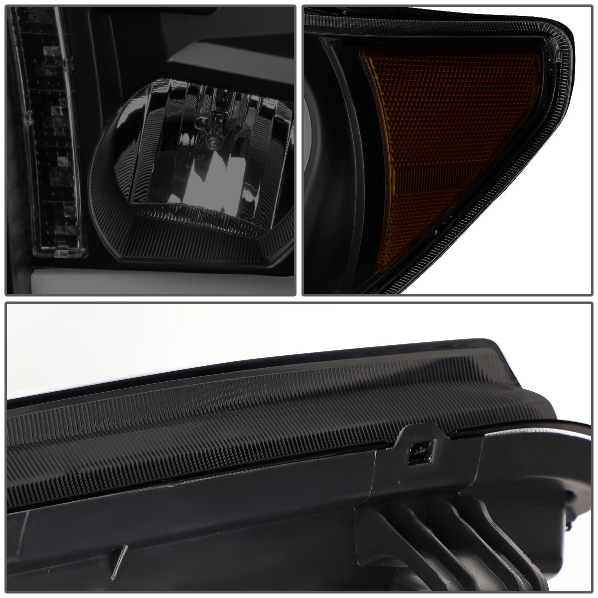 FAROS 08-17 TOYOTA SEQUOIA / 07-13 TOYOTA TUNDRA - FITS MODELS WITHOUT LEVEL ADJUSTER - DRL LIGHT BAR WILL REQUIRE WIRING TO EXISTING HARNESS - LED DRL - PROJECTOR - BLACK HOUSING / SMOKE LENS / AMBER CORNER - H1 LOW BEAM / H1 HIGH BEAM