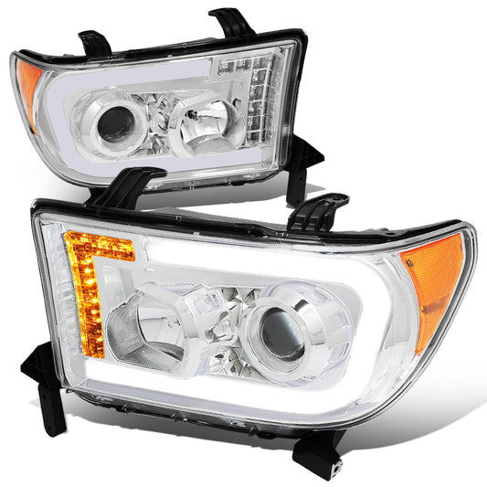 FAROS 08-17 TOYOTA SEQUOIA / 07-13 TOYOTA TUNDRA - FITS MODELS WITHOUT LEVEL ADJUSTER - DRL LIGHT BAR WILL REQUIRE WIRING TO EXISTING HARNESS - LED DRL - PROJECTOR - CHROME HOUSING / AMBER CORNER - H1 LOW BEAM / H1 HIGH BEAM