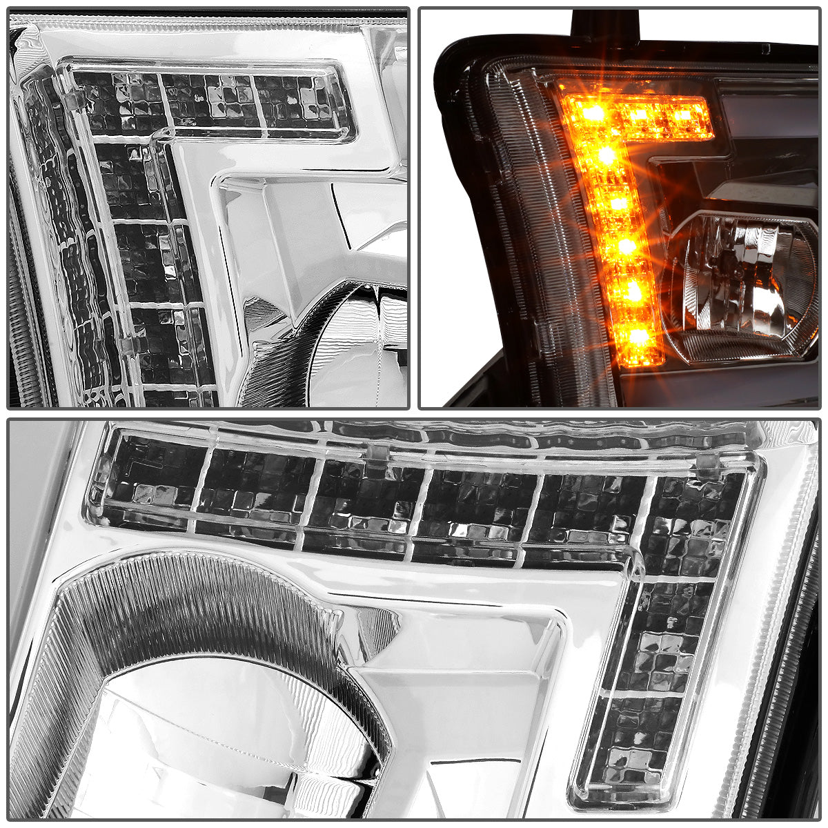 FAROS 08-17 TOYOTA SEQUOIA / 07-13 TOYOTA TUNDRA - FITS MODELS WITHOUT LEVEL ADJUSTER - DRL LIGHT BAR WILL REQUIRE WIRING TO EXISTING HARNESS - LED DRL - PROJECTOR - CHROME HOUSING / AMBER CORNER - H1 LOW BEAM / H1 HIGH BEAM