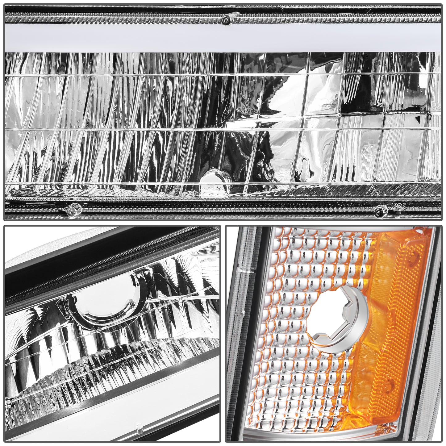 FAROS CLEAR LENS,AMBER REFLECTOR,CHROME HOUSING - 8PCS - LED BAR - 94-99 GMC C1500 K1500 YUKON / 94-99 GMC C1500 SUBURBAN C2500 SUBURBAN K1500 SUBURBAN K2500 SUBURBAN / 94-00 GMC C2500 C3500 K2500 K3500 - FITS MODELS WITH COMPOSITE HEADLIGHTS ONLY