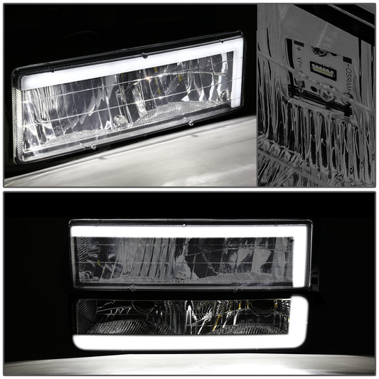 FAROS SMOKE LENS,AMBER REFLECTOR,CHROME HOUSING - 8PCS - LED BAR - 94-99 GMC C1500 K1500 YUKON / 94-99 GMC C1500 SUBURBAN C2500 SUBURBAN K1500 SUBURBAN K2500 SUBURBAN / 94-00 GMC C2500 C3500 K2500 K3500 - FITS MODELS WITH COMPOSITE HEADLIGHTS ONLY