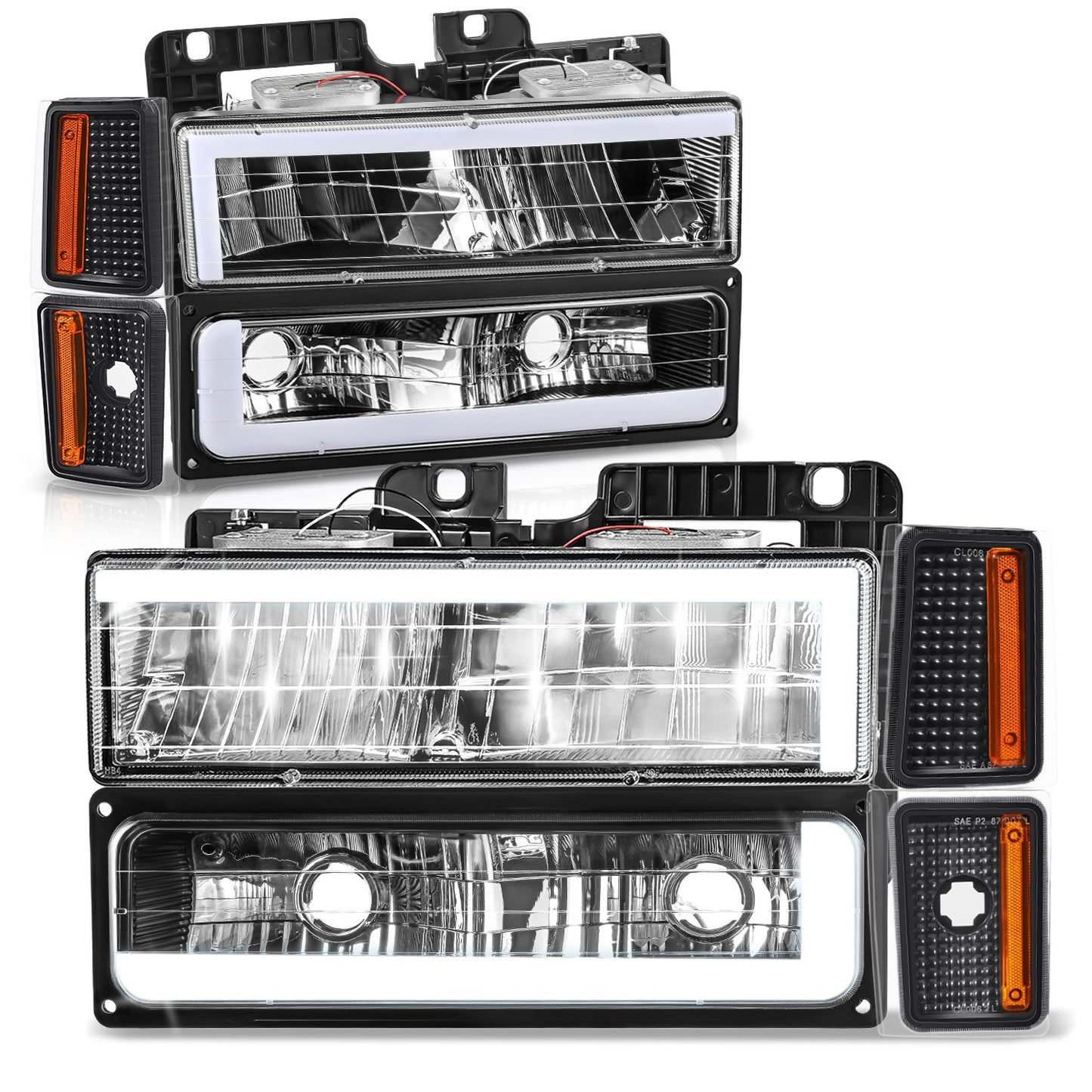 FAROS CLEAR LENS,AMBER REFLECTOR,BLACK HOUSING - 8PCS - LED BAR - 92-93 CHEVROLET BLAZER / 88-93 CHEVROLET C1500 / 92-93 CHEVROLET C1500 SUBURBAN / 88-93 CHEVROLET C2500 / 92-93 CHEVROLET C2500 SUBURBAN / 88-93 CHEVROLET C3500 / 88-93 CHEVROLET K1500 /