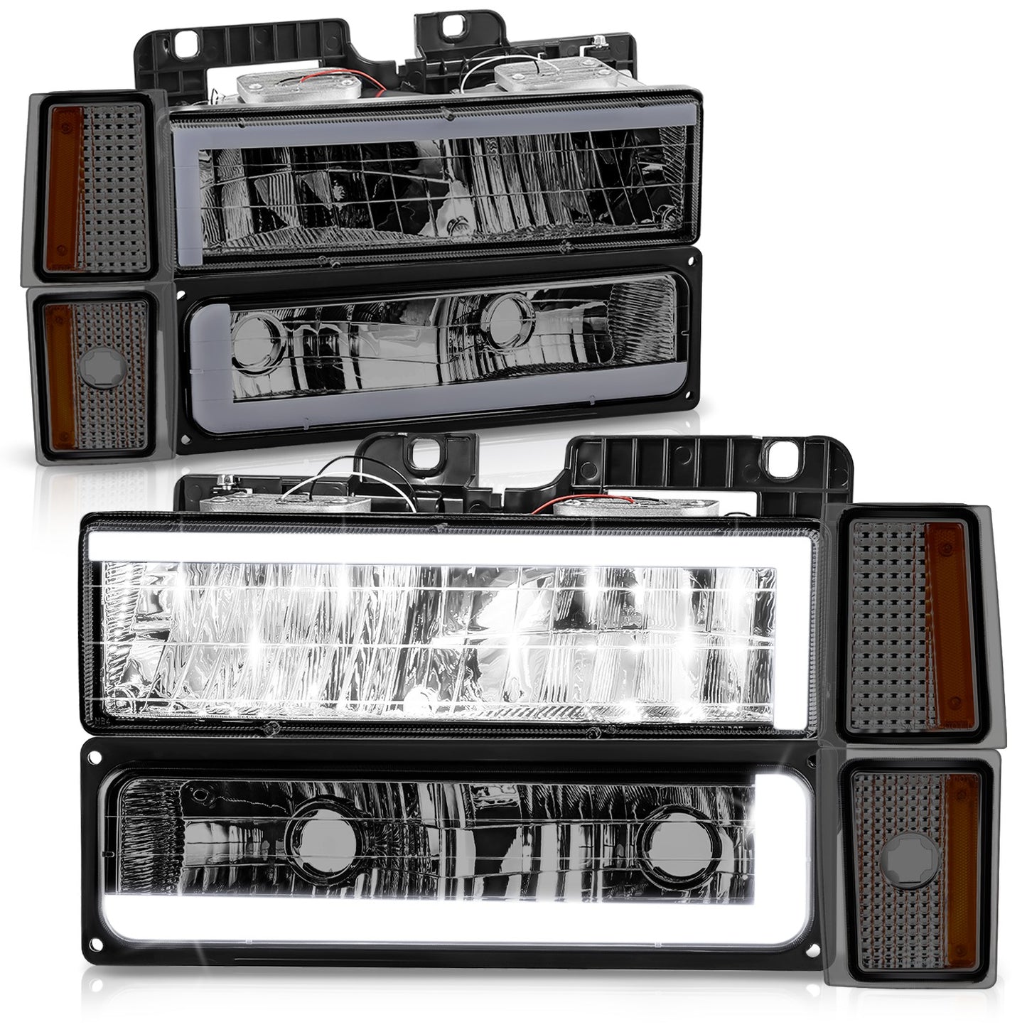 FAROS SMOKE LENS,AMBER REFLECTOR,CHROME HOUSING - 8PCS - LED BAR - 92-93 CHEVROLET BLAZER / 88-93 CHEVROLET C1500 / 92-93 CHEVROLET C1500 SUBURBAN / 88-93 CHEVROLET C2500 / 92-93 CHEVROLET C2500 SUBURBAN / 88-93 CHEVROLET C3500 / 88-93 CHEVROLET K1500 /