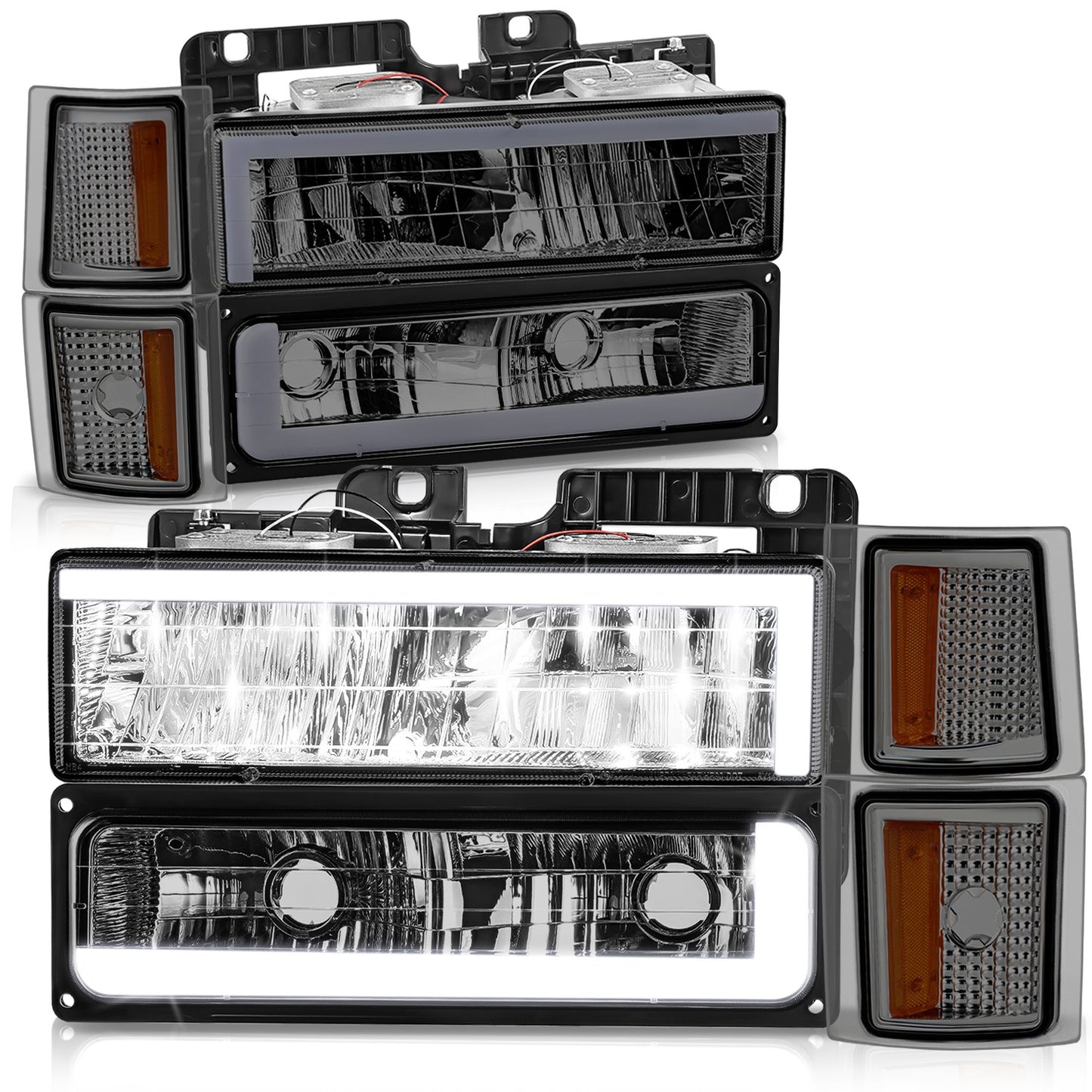 FAROS SMOKE LENS,AMBER REFLECTOR,CHROME HOUSING - 8PCS - LED BAR - 94 CHEVROLET BLAZER / 94-99 CHEVROLET C1500 / 94-99 CHEVROLET C1500 SUBURBAN / 94-00 CHEVROLET C2500 / 94-99 CHEVROLET C2500 SUBURBAN / 94-00 CHEVROLET C3500 / 94-99 CHEVROLET K1500 /