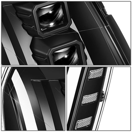 FAROS 07-14 CADILLAC ESCALADE / 07-14 CADILLAC ESCALADE ESV / 07-13 CADILLAC ESCALADE EXT - PROJECTOR HOUSING - QUAD PROJECTOR BEAM FULL LED SWITCHBACK LIGHT BAR - H7 / H1 - BLACK HOUSING / CLEAR CORNER