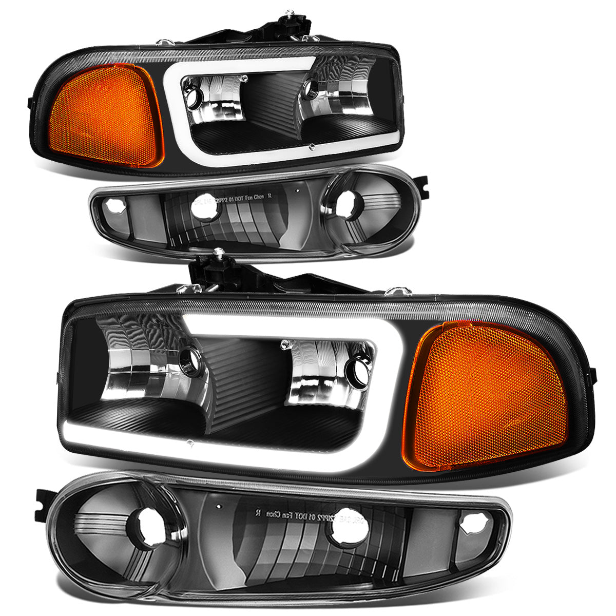 FAROS 00-06 GMC YUKON / 01-06 GMC YUKON XL 1500 / 02-06 GMC SIERRA 1500 / 2007 GMC SIERRA 1500 CLASSIC - FITS DENALI MODELS ONLY - LED DRL - BLACK HOUSING / AMBER CORNER - 9005 LOW BEAM / 9005 HIGH BEAM