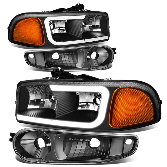 FAROS 00-06 GMC YUKON / 01-06 GMC YUKON XL 1500 / 02-06 GMC SIERRA 1500 / 2007 GMC SIERRA 1500 CLASSIC - FITS DENALI MODELS ONLY - LED DRL - BLACK HOUSING / AMBER CORNER - 9005 LOW BEAM / 9005 HIGH BEAM