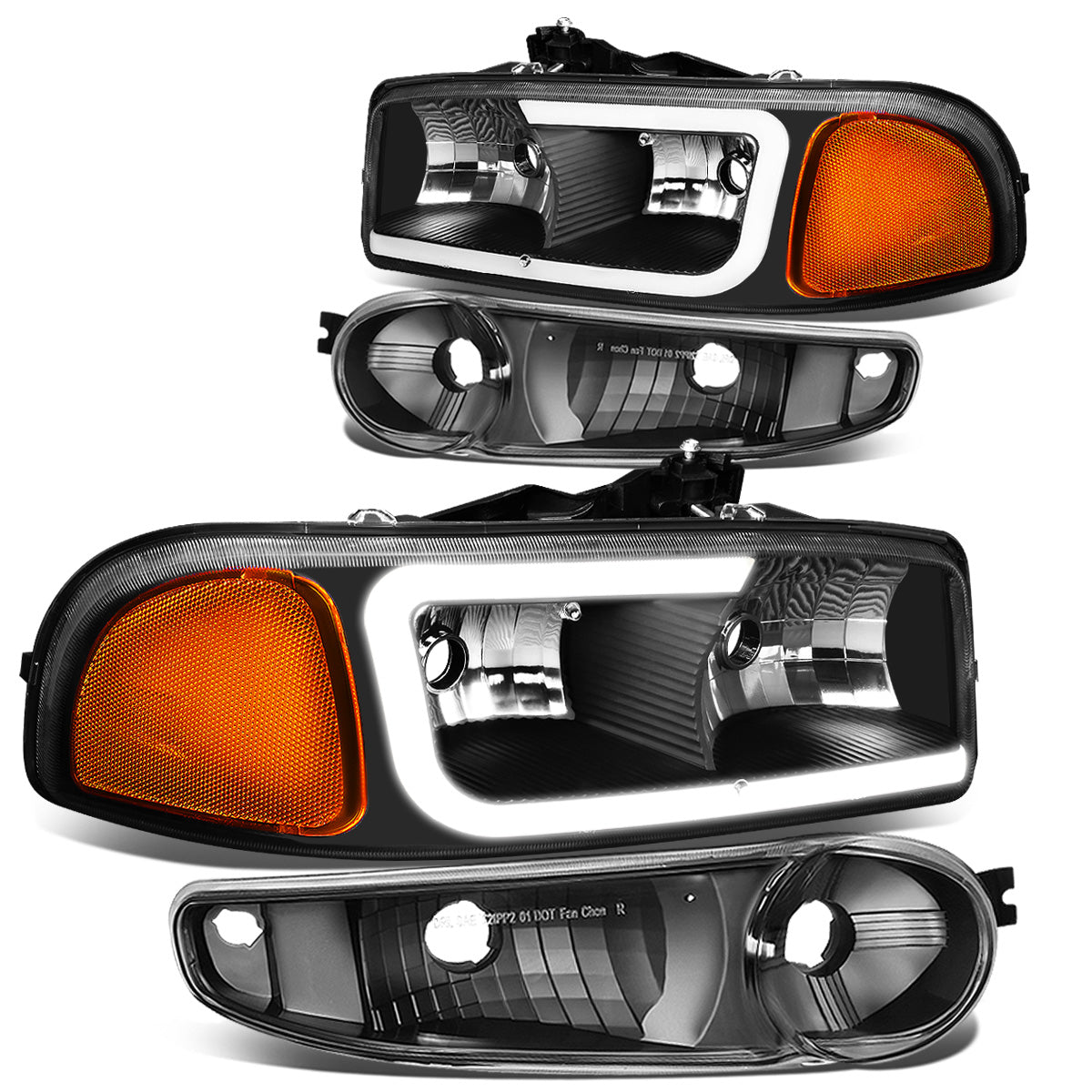 FAROS 00-06 GMC YUKON / 01-06 GMC YUKON XL 1500 / 02-06 GMC SIERRA 1500 / 2007 GMC SIERRA 1500 CLASSIC - FITS DENALI MODELS ONLY - LED DRL - BLACK HOUSING / AMBER CORNER - 9005 LOW BEAM / 9005 HIGH BEAM