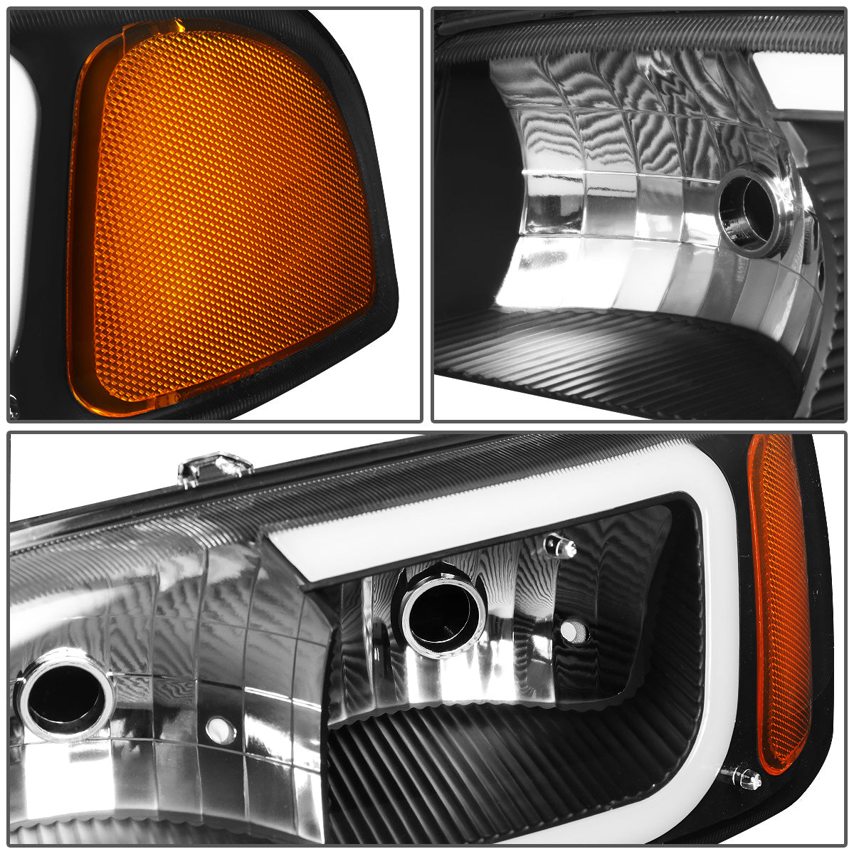FAROS 00-06 GMC YUKON / 01-06 GMC YUKON XL 1500 / 02-06 GMC SIERRA 1500 / 2007 GMC SIERRA 1500 CLASSIC - FITS DENALI MODELS ONLY - LED DRL - BLACK HOUSING / AMBER CORNER - 9005 LOW BEAM / 9005 HIGH BEAM