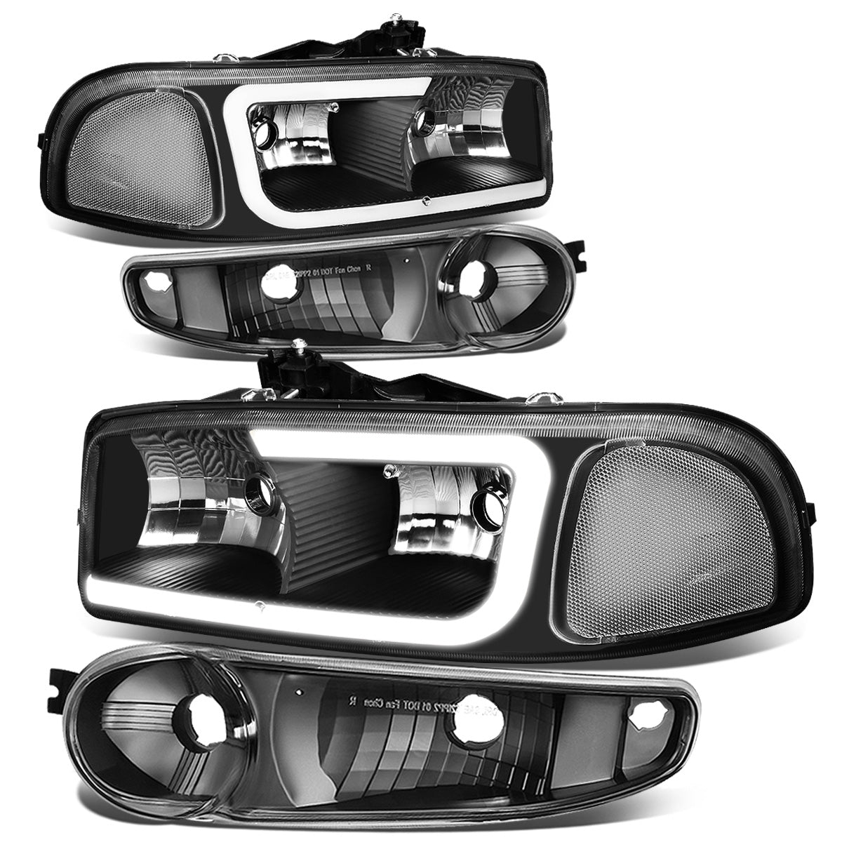 FAROS 00-06 GMC YUKON / 01-06 GMC YUKON XL 1500 / 02-06 GMC SIERRA 1500 / 2007 GMC SIERRA 1500 CLASSIC - FITS DENALI MODELS ONLY - LED DRL - BLACK HOUSING / CLEAR CORNER - 9005 LOW BEAM / 9005 HIGH BEAM