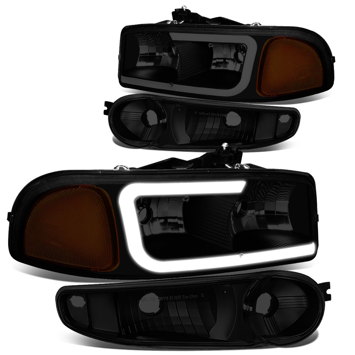 FAROS 00-06 GMC YUKON / 01-06 GMC YUKON XL 1500 / 02-06 GMC SIERRA 1500 / 2007 GMC SIERRA 1500 CLASSIC - FITS DENALI MODELS ONLY - LED DRL - BLACK HOUSING / SMOKE LENS / AMBER CORNER - 9005 LOW BEAM / 9005 HIGH BEAM