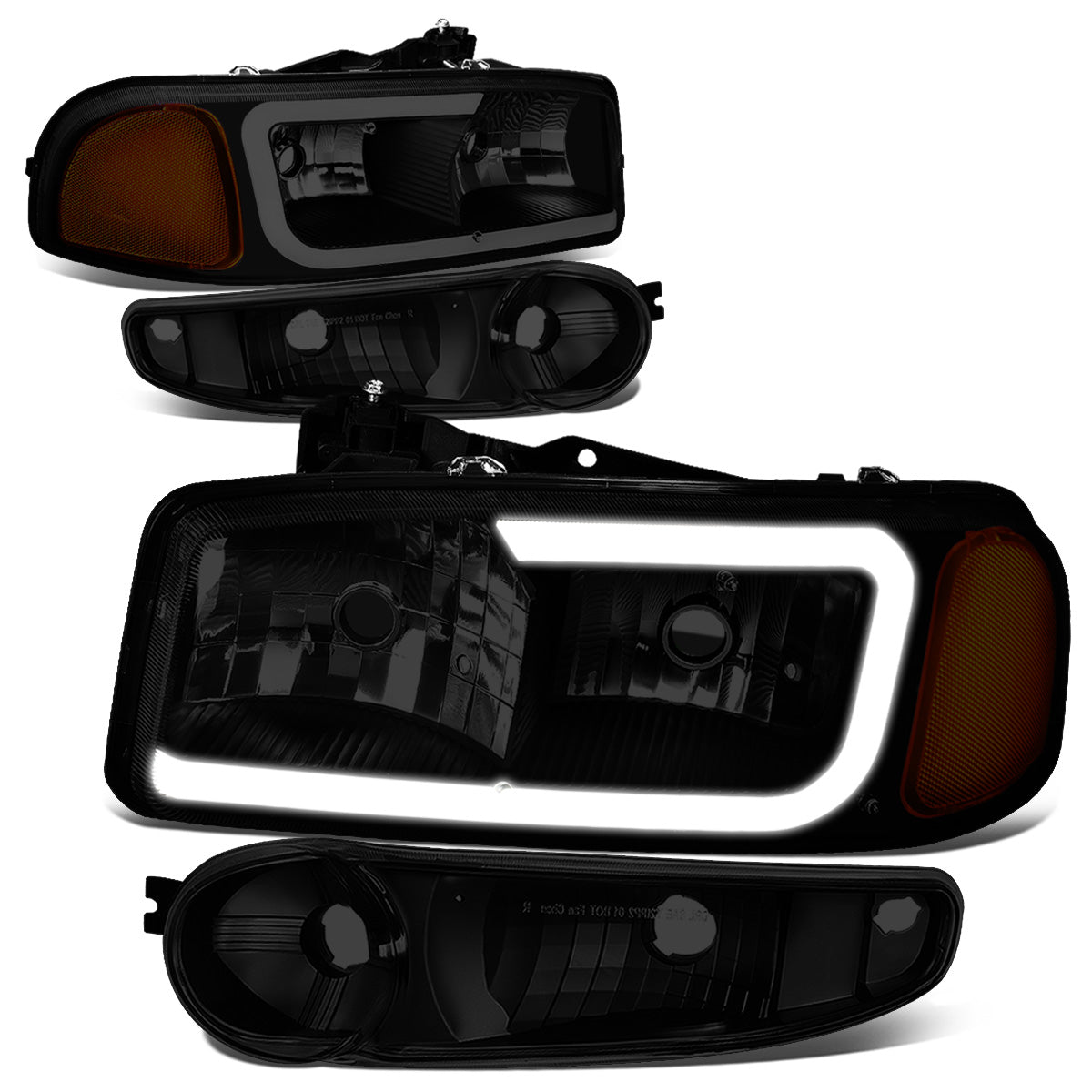 FAROS 00-06 GMC YUKON / 01-06 GMC YUKON XL 1500 / 02-06 GMC SIERRA 1500 / 2007 GMC SIERRA 1500 CLASSIC - FITS DENALI MODELS ONLY - LED DRL - BLACK HOUSING / SMOKE LENS / AMBER CORNER - 9005 LOW BEAM / 9005 HIGH BEAM