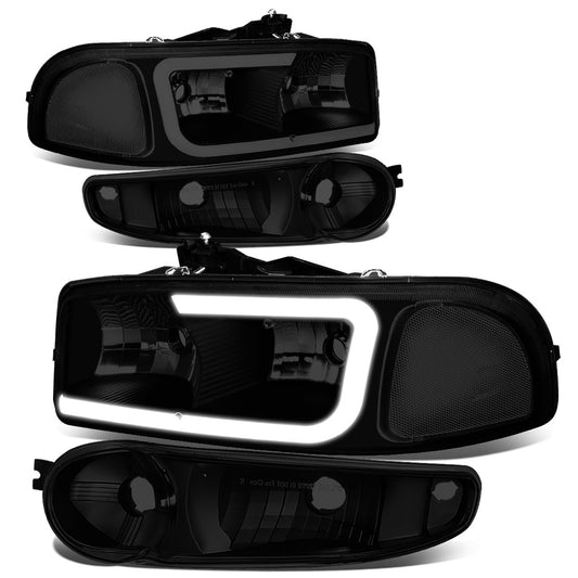 FAROS 00-06 GMC YUKON / 01-06 GMC YUKON XL 1500 / 02-06 GMC SIERRA 1500 / 2007 GMC SIERRA 1500 CLASSIC - FITS DENALI MODELS ONLY - LED DRL - BLACK HOUSING / SMOKE LENS / CLEAR CORNER - 9005 LOW BEAM / 9005 HIGH BEAM